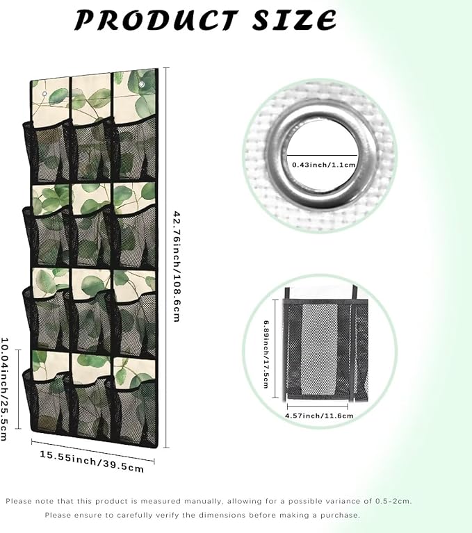 Leaves Space Saving Hanging Shoe Organizer,Entryway Bedroom Bathroom Storage Bags with 12 Mesh Large Pockets,Stylish Print