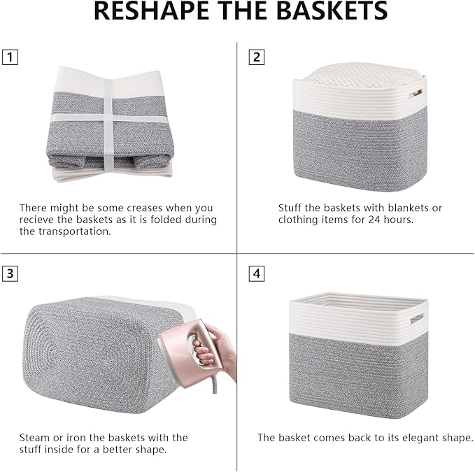 OIAHOMY Storage baskets for Shelf, Toy Storage Basket, Collapsible Storage Bins, Blanket Basket Living Room, Closet Storage for Bedroom, 16.5 x 13 x 12 Inches-Pack of 2-Grey