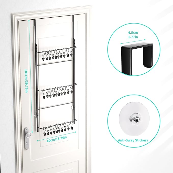 HapiRm Over Door Hat Rack - 3 Tier Wall Mounted Hat Organizer with 30 Movable Clips, Baseball Cap Organizer Storage Holds up to 30 Caps for Door, Bedroom, Closet