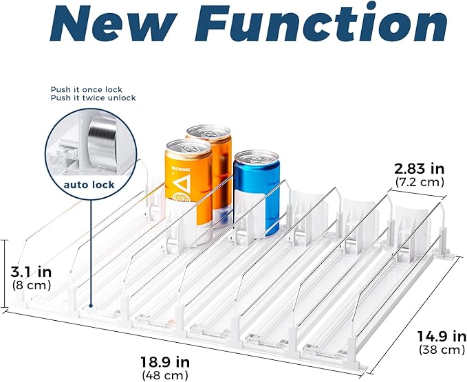 Puricon Drink Organizer for Fridge Pusher Glide, Spring Loaded Fridge Drink Dispenser, Self Pushing Soda Can Organizer for Refrigerator, Beer Bottle Beverage Organizer Drink Holder -6 Rows, White