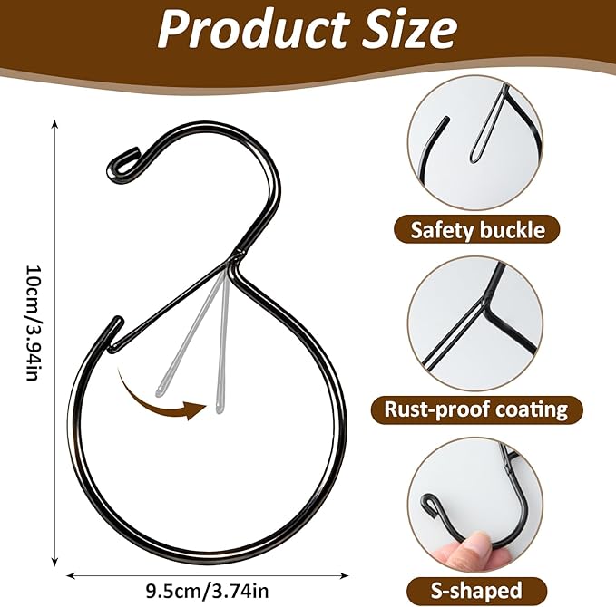 4 Pack Belt Hanger for Closet, Multipurpose Closet Hanger with S Hook, Rust-Resistant Metal Belt Organizer & Tie Rack for Belts, Ties, Scarves, Hats, Bags, Space Saving Wardrobe Storage (Black)
