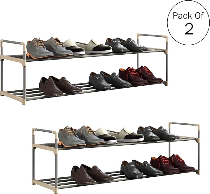 Home-Complete Shoe Storage Rack, 2-Tier Organizer for Closet, Bathroom, Entryway, 2 sets