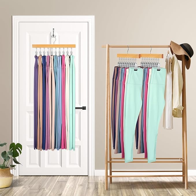 Legging Organizer for Closet, Pants Hangers with Clips Holds 20 Leggings, Jeans, Hats, Shorts, Socks, 360° Rotating Space Saving Hanging Clothes Organizer for Closet Organizers and Storage 2Pcs
