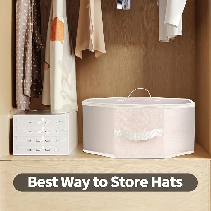 clino Portable Travel Storage Hat Box, Cowboy Cap Organizer with Handle, Wardrobe Wide-Brimmed Women's Hat Organizer, Multi-Functional Cap Protection Box (White)