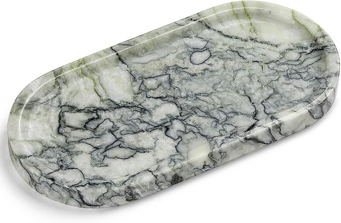 Natural Marble Vanity Tray - Moujings Genuine Marble Perfume Tray for Bathroom Decor, Stone Bathroom Vanity Organizer Tray for Kitchen Counter, Candles, Jewelry, Coffee, Makeup, Key