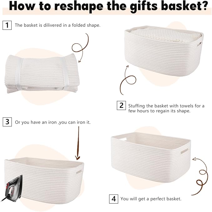 OIAHOMY Storage Basket for Shelves, Closet Cube Storage Bins Baskets for Clothes Blanket Towels, Baby Nursery, Toy Baskets Box, Woven Rope Basket, 17.72 * 12.99 * 7.87 IN, 2 Packs White