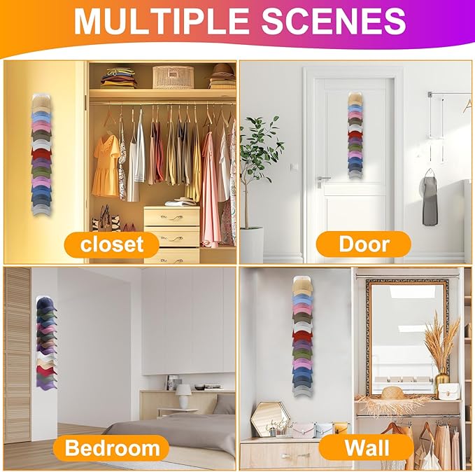 Hat Organizer for Baseball Caps, 1 Pack Hat Rack for Wall, Wall Mounted Adhesive Cap Rack, Hat Holder Hanger Hold Up to 12 Cap, Baseball Hat Storage Organizer for Door, Closet, Bedroom(Cloud White)