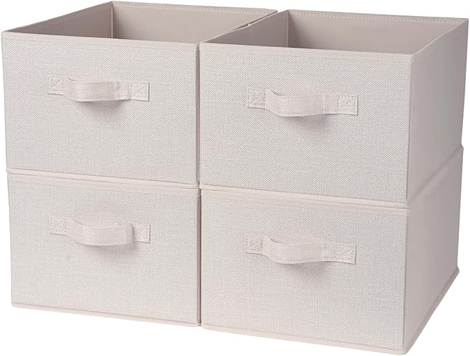 Clothings Collapsible Storage Bins, Foldable Organizers and Storage Baskets Cube Storage Bin for Bedroom Living Room (4 Pack) (Flaxen, 15.4x11.4x7.9inch)
