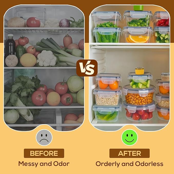50 PCS Thicker Food Storage Containers with Lids, Clear Stackable Airtight Leakproof Reusable Plastic Meal Prep Container Set for Kitchen Storage/ Lunch, Fridge/ Microwave Safe with Labels&Pen