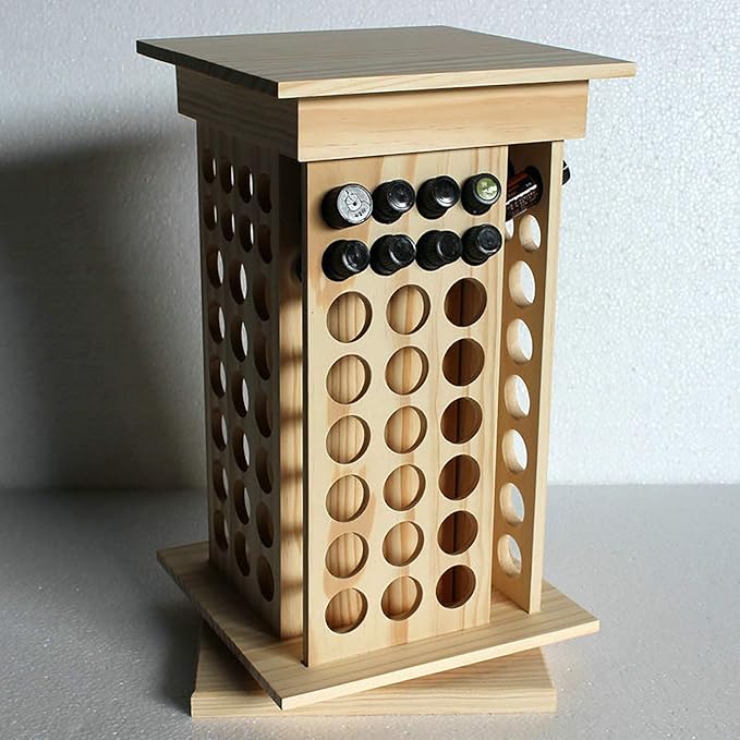Wooden Essential Oil Display Rack 104-Hole, 8 Tiers Rotating Pine Organizer for Home, Beauty Salon, Perfume Store, Hold 5ml & 15ml Bottles, Space-Saving Countertop Holder, Easy Access, 9.44*15.74in