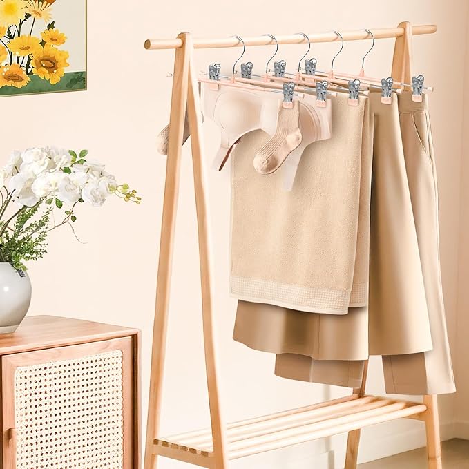 HUADYMEET 30 Pack 14Inch Pants Hangers with Clips,Metal Trouser Hanger for Jeans.Space Saving Skirt Hangers Heavy Duty Non-Slip Adjustable Clothes Shorts Hanger for Women,Men,Coral Pink