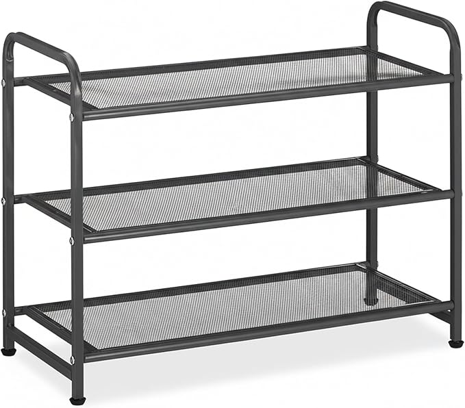 Relaxdays Rack, Organiser with 3 Levels, 6 Pairs of Shoes, HWD: 48 x 60 x 25 cm, Metal, Hallway Storage, Black, Steel