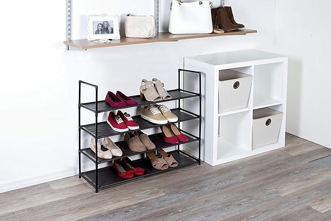 J&V TEXTILES Stackable Shoe Storage and Organizer Racks 4-Tier 6-Tier Over The Door or Stackable (Black 4-Tier)