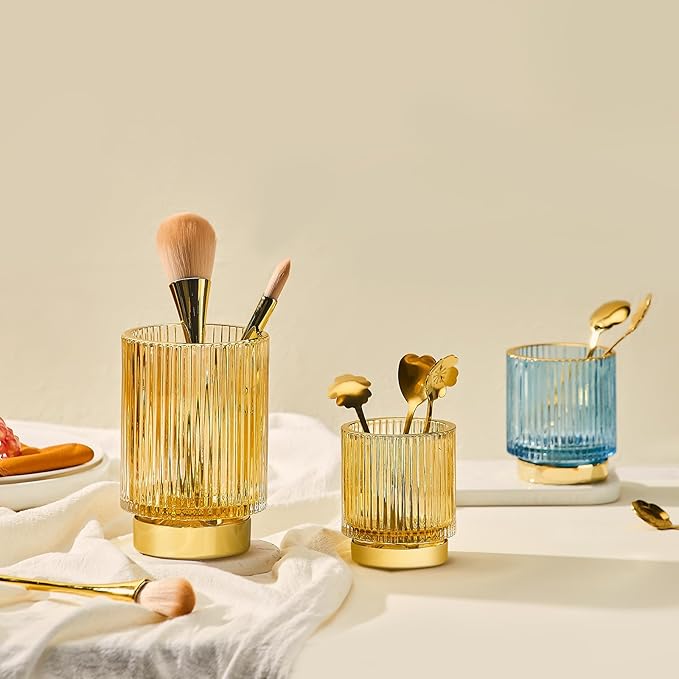 Makeup Brush Holder Organizer,Toothbrush Holders,Desk Pen Pencil Holder,Multifunctional Vintage Glass Brush Cup(S+L/Milky White/A3-5-US)