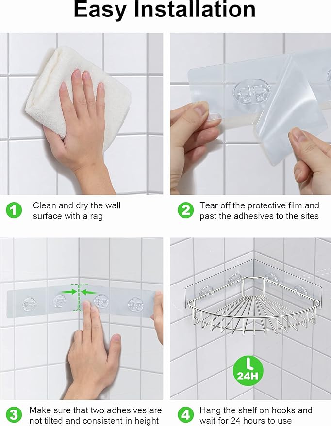 SMARTAKE 2-Pack Corner Shower Caddy, SUS304 Stainless Steel, Wall Mounted Bathroom Shelf with Adhesive, Storage Organizer for Toilet, Dorm and Kitchen (Silver)