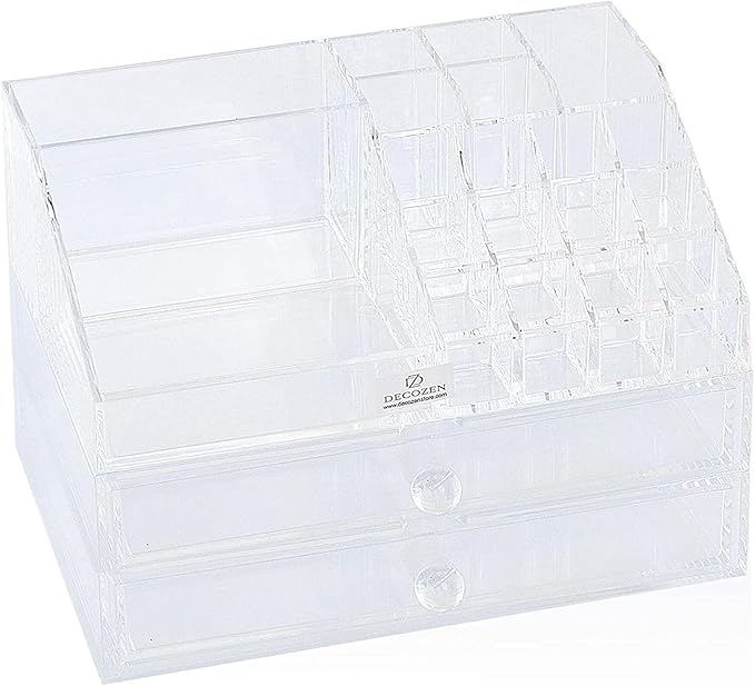 Decozen Makeup Organizer - Vanity Storage with Multiple Compartments and Drawers for Brushes, Lipsticks, Jewelry, Perfect for makeup organizer countertop, makeup holders and organizers, Gift for Mom