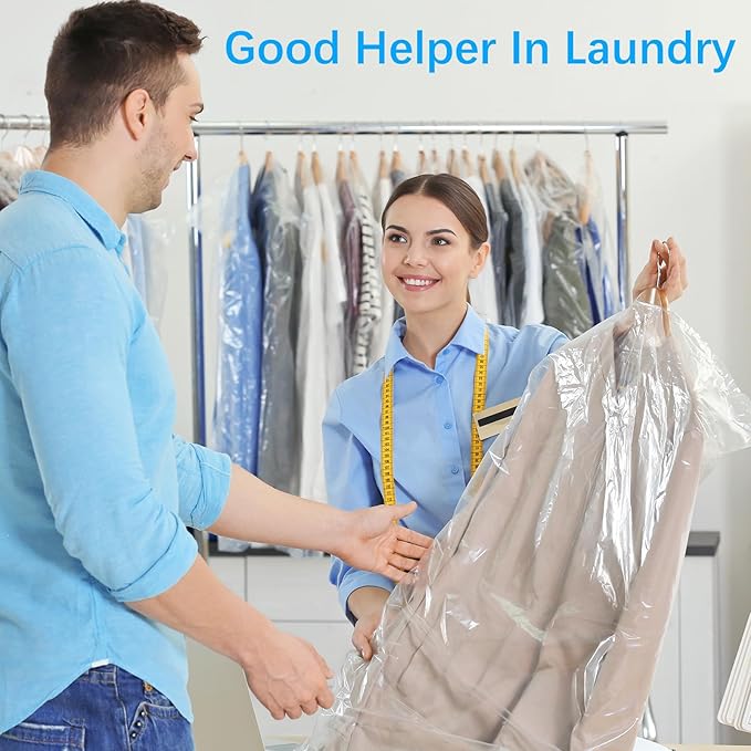 50Pcs Clear Plastic Clothes Covers, 71 Inch Plastic Dry Cleaning Bags for Hanging Clothes, Dust Proof Garment Covers for Long Dresses, Skirts, Coats, Suit Shirts, Jacket
