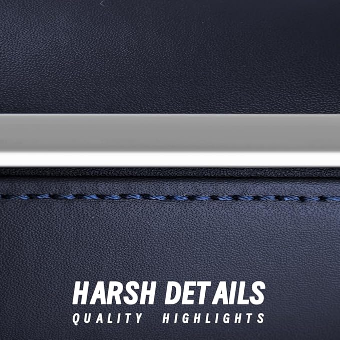 Leather Tie Case Box Organizer for Men's Necktie and Bow Tie Storage Travel Gift Box (long button, Blue, 4.3" x 3.3" x 3.3")