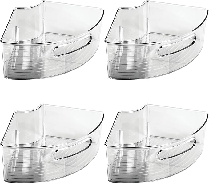 mDesign Plastic Lazy Susan Cabinet Storage Bin with Front Handle for Kitchen Countertop, Pantry, Shelf, Fridge Organization - Hold Food, Drinks, Snacks - Ligne Collection - 4 Pack - Smoke Gray