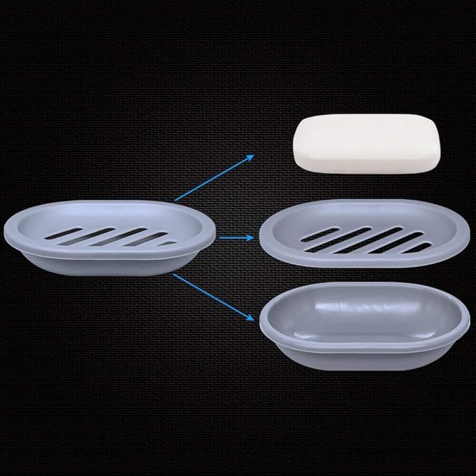 Soap Dish with Water Drainage Design for Drying and Saving Soap, Bathroom Kitchen Sponges Holder (Grey - Oval) 2 Pack