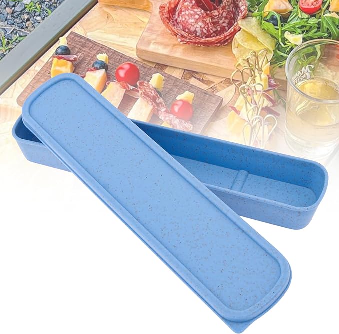 1pcs Portable Flatware Box Travel Tableware Storage Case Box, Utensil Case Flatware Storage Box for Cutlery Kit, 9.84 x 2.40 inch (Blue)