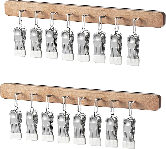 Pull Out Hat Rack for Closet, Sliding Hooks Hanger Rack with Clips for Bras Caps Underwear Socks Scarves Gloves Handkerchiefs, Dual Side 8 Clips Rail, 2 Pcs
