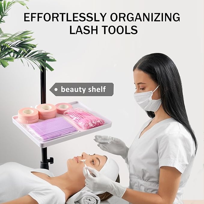 Lash Tray Holder (9 inch×6.7 inch), Adjustable Plastic Essential Organizer Stand for Lash Techs, Eyelash Extension Supplies Perfect for Salon or Homes Use by KONOVOLY(White)