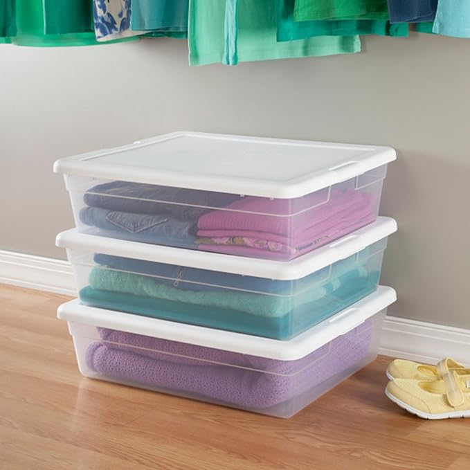 Sterilite Storage Box, Stackable Plastic Container Home Organizer, 28 Qt(20 Pack)