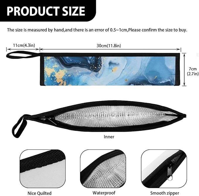 COEQINE Portable Utensil Case Fashion Marble Travel Frok Spoon Knife With Case Keychain Travel Accessories Lightweight Leafproof With Zipper 11.8 x 2.7 inch