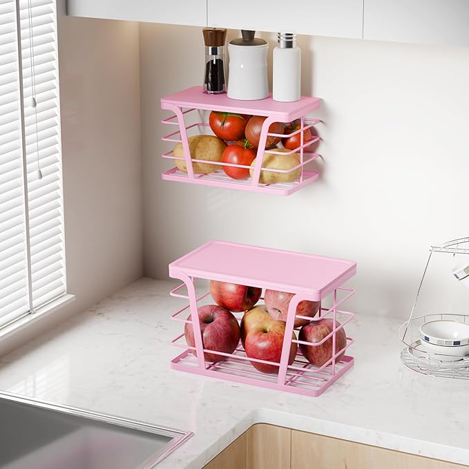 TIDIIABODE 2 Pack Pink Trash Bag Holder - Stackable Garbage Bag Dispenser with Bamboo Top, Kitchen Accessories & Decor, Wall Mount Storage for Kitchen, Home, Bathroom Decor & Gifts