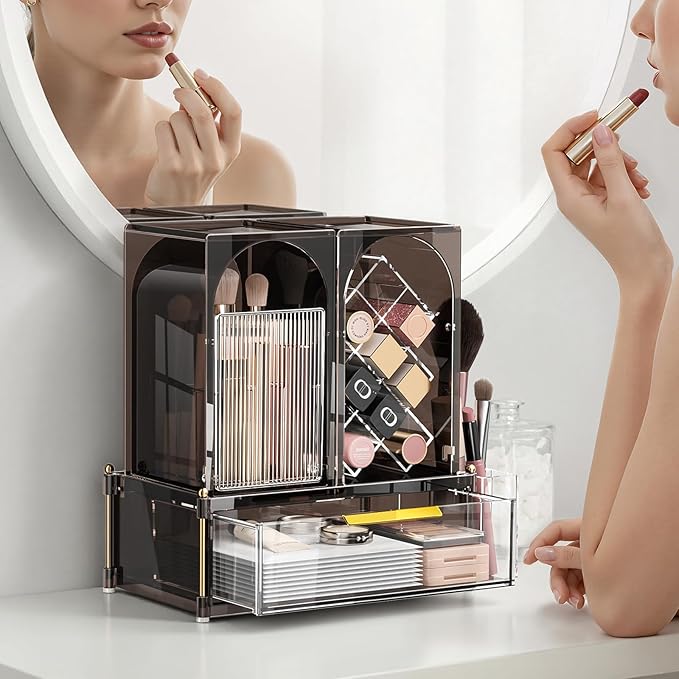 INVSSENE Stackable Makeup Organizer Countertop, Storage Perfume Skincare Cosmetic Lipstick Face Mask Makeup Brush Palettes, Ideal for Vanity Bathroom Counter