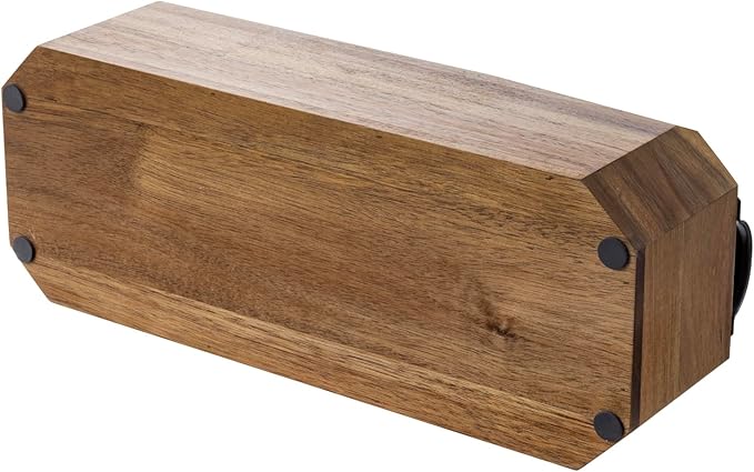 MyGift Wooden Bathroom Tray - Toilet Tank Organizer Basket, Wood Toilet Paper Holder & Toiletry Caddy with Metal Handles for Vanity Countertop
