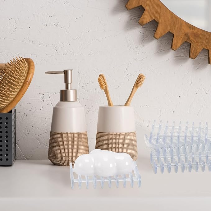 Plastic Bar Soap Holder Soap Saver Tray Bar Dish Self Draining Dishes for Sponge Dryer Bathroom Toilet Shower Kitchen Restaurant Counter(Clear,6 Pieces)