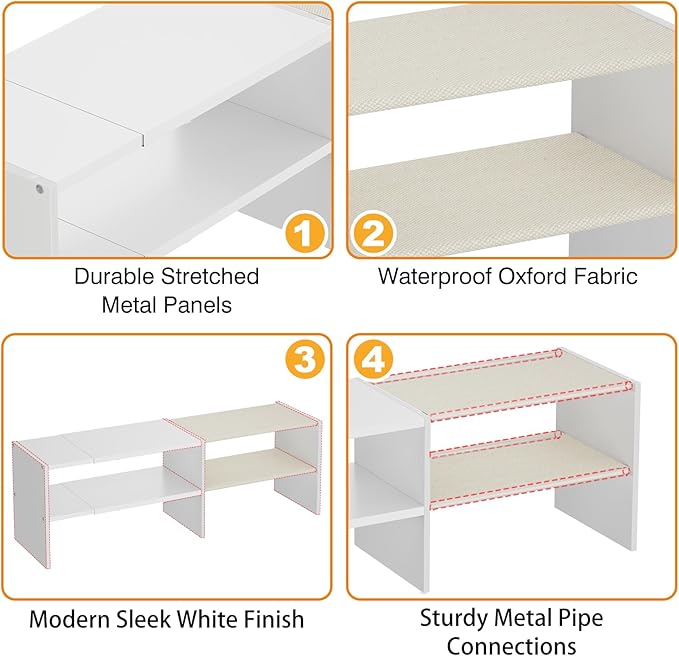 X-cosrack Long White 11.02″Shoe Rack for Closets, Stackable and Expandable Shoe Organizer, Suitable for Entryways, Garages, Storage Shelves Made of MDF, Oxford Cloth and Iron