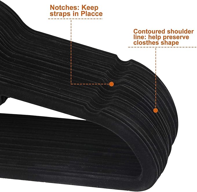 Suit Hangers Ultra Thin Velvet Coat Hangers Non Slip Flocked Clothes Hanger 360°Swivel Hook 100 Pack/Lot,Black