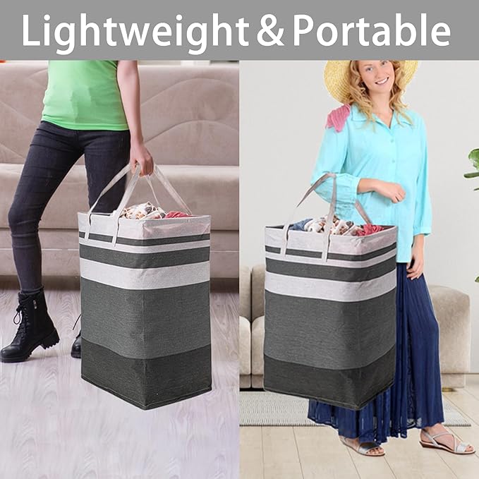 BOOMIBOO 2 Pack Large Laundry Basket,Waterproof Freestanding Laundry Hamper,Collapsible Clothes Basket with Easy Carry Handles in Laundry Room Bathroom Bedroom Dorm,Gradient Grey,100L