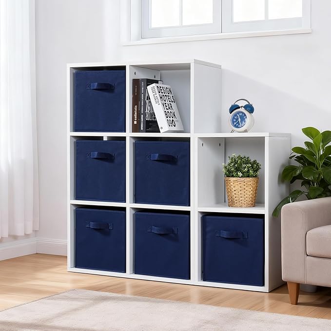 Stero Fabric Storage Bins 6 Pack Fun Colored Durable Storage Cubes with Fabric Handles Foldable Cube Baskets for Home, Kids Room, Closet and Toys Organization Dark Blue