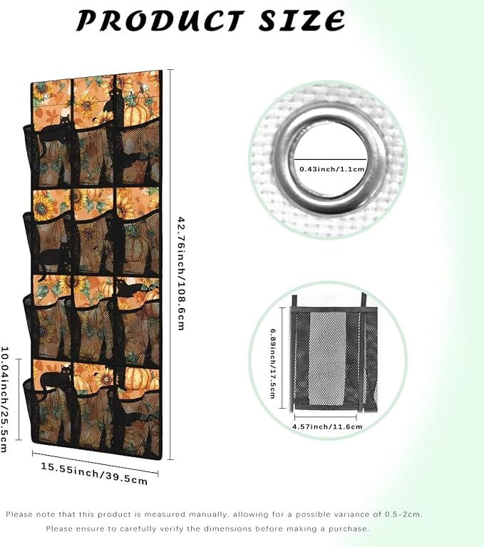 Pumpkin Sunflower Over The Door Closet Organizer for Thanksgiving Home Decor,Large Capacity Behind Door Organizer Multi-Funtion Storage Bag,Space Saving Wall Hanging Storage with 12 Pockets