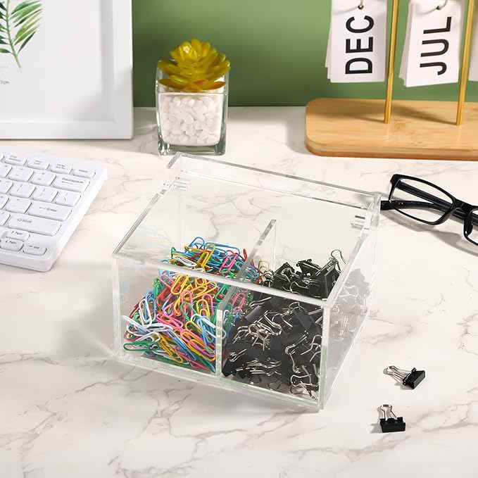 Qtip Holder Acrylic Container for Cotton Swab, Cotton Pads, Floss Picks - Restroom Containers Bathroom Essentials Accessories Decor Vanity Storage Organizer, 5.7'' x 3.7'' x 3.42''