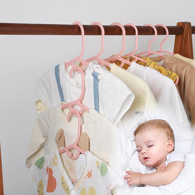 60Packs Adjustable Kids Hangers Baby Hangers 11”-14” Children Coat Plastic Hanger for Girl Boy Toddler Kids Child Space Saving(Pink)