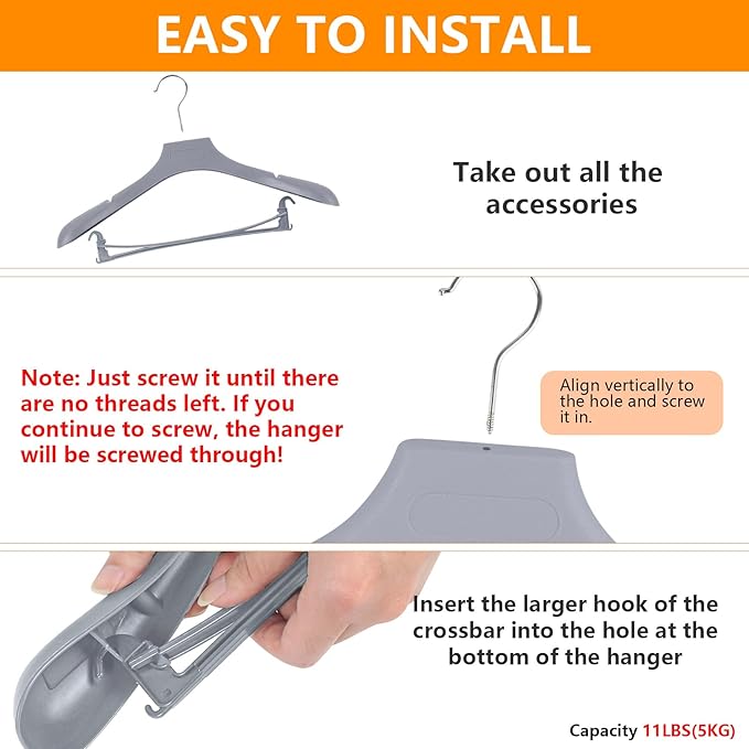 DEDU Suit Hangers for Men 40 Pack, Grey Coat Hangers Extra Wide Non Slip Width 17.7", Thick Plastic with Pants Bar & Metal Hook