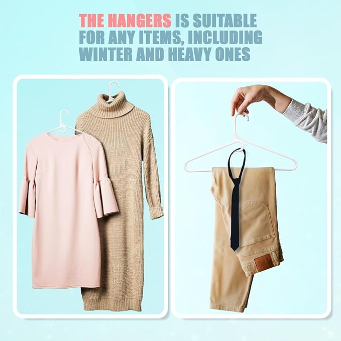 DEILSY™ Heavy Duty Plastic Hangers 30 Pack - Extra Heavy Duty Hangers for Clothes, Thick White Plastic Hangers, Strong Clothes Hangers with Hook for Scarves & Belts