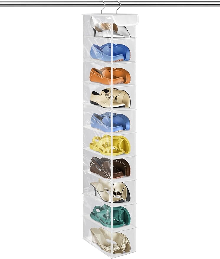 Libeder Hanging Shoe Organizer,10-Shelf Hanging Closet Organizers and Storage Shoes Organizer Shelves Hanging Shoe Rack Holder with 6 Mesh Side Pockets