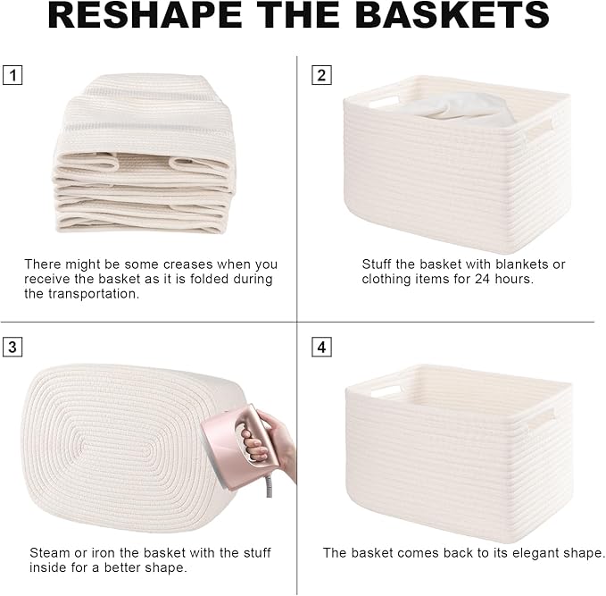 4 Pack Storage Baskets for Organizing, Woven Baskets for Shelves - Perfect for Toys, Books, Towels, and Clothes, Durable Gift Basket Bins Toy Storage, 15.7''Lx11.8''Wx7.8''H, White