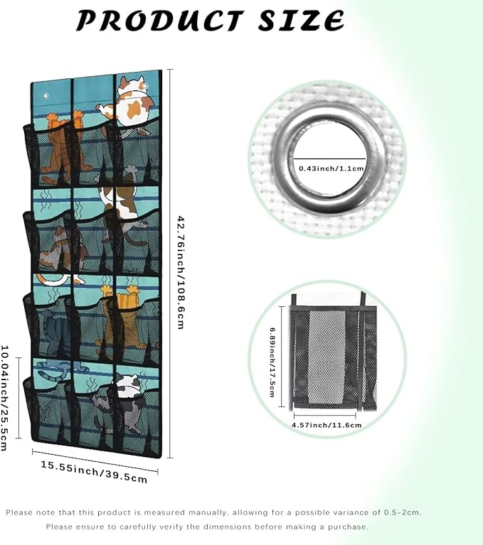 Cute Cat Over The Door Organizer 12 Mesh Pockets Large Capacity Stuffed Space Saving Hanging Storage Pockets for Toys Boots Cosmetics Sundries