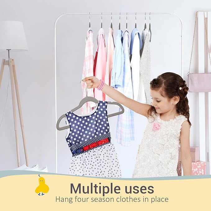 ManGotree 14 Inch Kids Velvet Hangers for Closet, Ultra-Thin Space Saving Children's Clothes Hangers, Non-Slip Felt Toddler Hanger for Youth's Clothes (32 Pack, Grey)