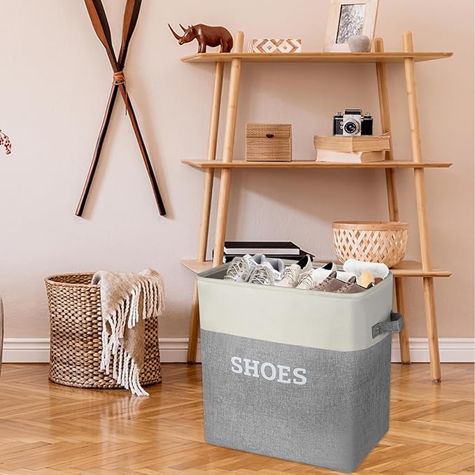 Lukeline Fabric Shoe Basket for Entryway, Hallway or Mudroom - Flodable Space-Saving Storage Bin for Closet, Decorative Home Decor (Extra Large)