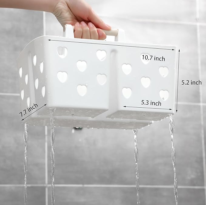Anyoifax Portable Shower Caddy Plastic Basket Organizer Divided Bathroom Storage Tote With Handle for College, Dorm Room, Kitchen, White