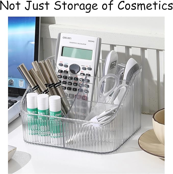 Makeup Organizer Cosmetics Storage Box, Large Capacity Make Up Brush Holder Organizer Vanity Accessories, Bathroom Countertops, Desk Storage Container, Cosmetic Display cases(White-L)