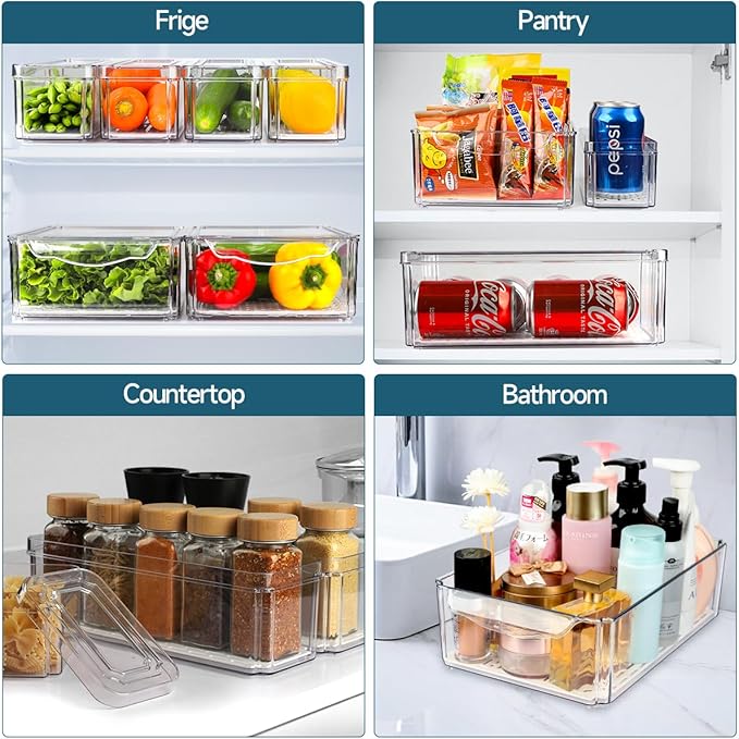 14 Pack Fridge Organizers and Storage - Refrigerator Organizer Bins with Lids, BPA-Free Fridge Organization, Fruit Storage Containers for Fridge, Vegetable, Food, Drinks, Cereals, Clear